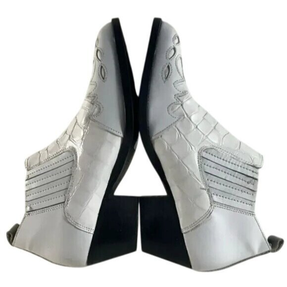 Kurt Geiger London made in Portugal White Leather Croc Embossed Ankle Booties 7 - Picture 10 of 11
